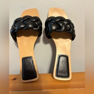 Brand New Faux Leather Black Braided Sandals